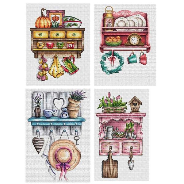 Four Seasons Patterns de gabinete contados conjuntos de pontos cruzados feitos à mão 11ct 14ct 16ct 18ct Kits de ponto cruzado bordando bordado bordado