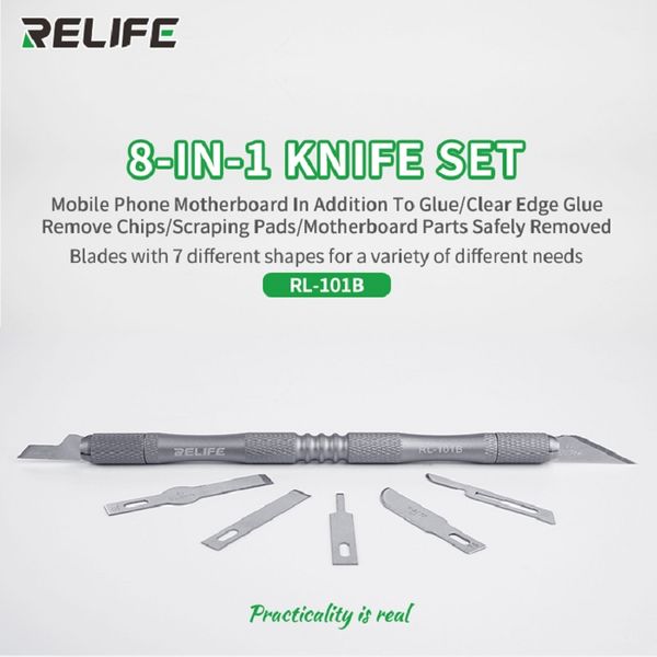 RELIFE RL-101B 8 in 1 Schnitzmesser Set für Mobiltelefone Reparatur BGA PCB Chip IC DeGumming Blade Kleber Entfernung Dünner Klinge