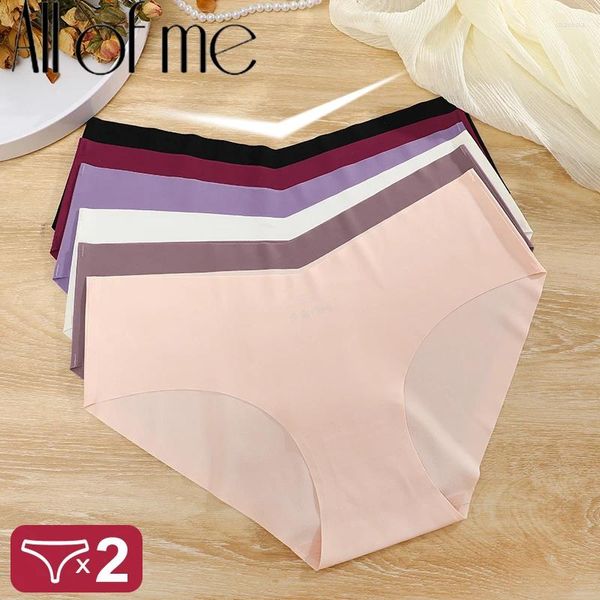 Calcinha feminina 2pcs v- pescoço sexy gelo seda mulher traceless roue cueca cintura média cuecas sem costura feminina feminina feminina feminina lingerie lingerie