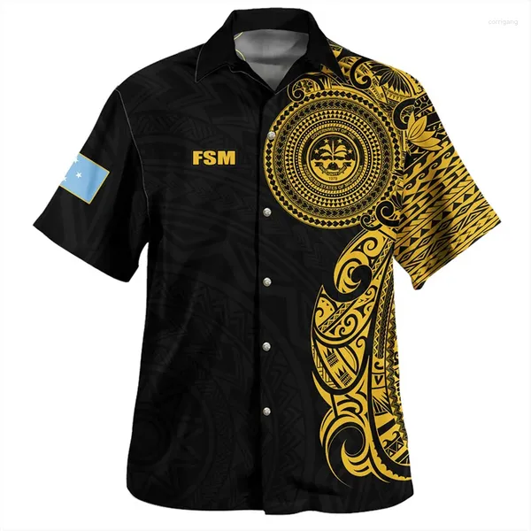 Camisas casuais masculinas harajuku verão 3d estados federados da Micronesia Flag Tribal Impressão FSM BACK ARM EMBLEM Tops curtos