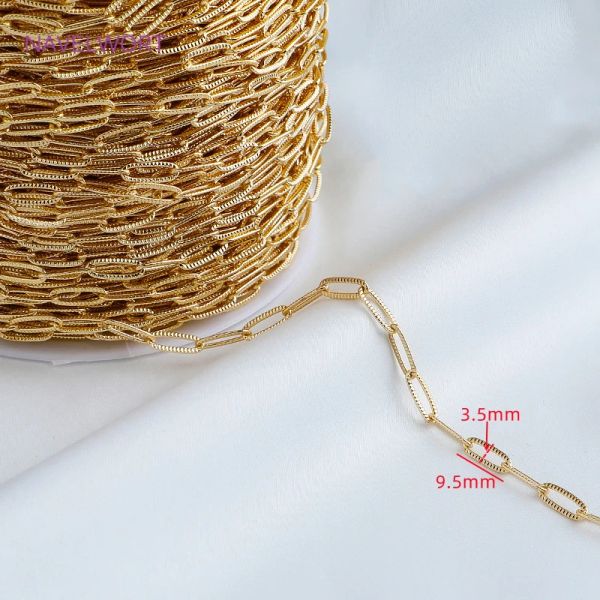 Modaya Paperclip Bağlantı Zinciri 14K Altın Kaplamalı Düz ​​Oval Kablo Doku Zinciri Takı Kolye Yapma Bulguları