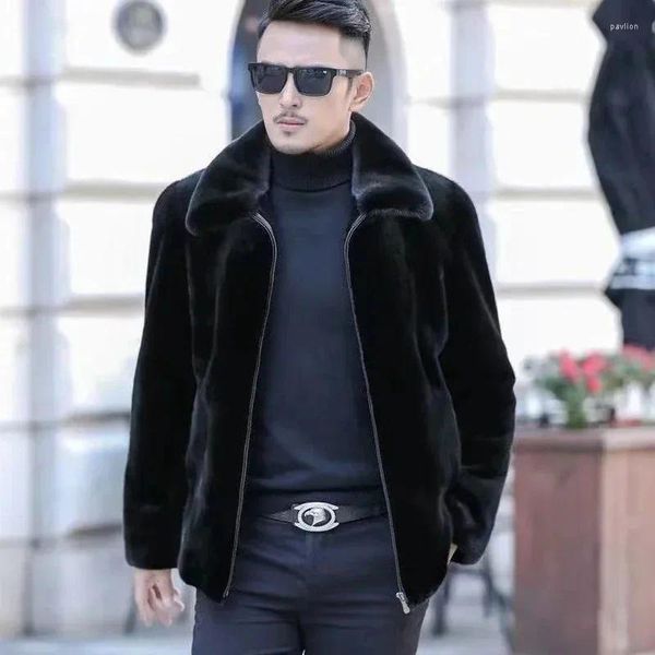 Jackets masculinos Autumn e Winter Faux Fur Coat Korean Fashion Roupas Slim Casa Marrom Jaqueta Térmica Casual Casual Quente