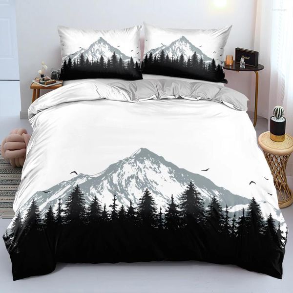 Conjuntos de roupas de cama 3D Digital Mountain Black Tree Set Quilt/Blange Tampe Twin King Size 220x240cm Soft Bed Linen para decoração de casa