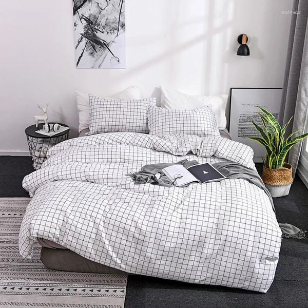 Set di biancheria da letto set di bambini set semplice reticolo bianco con piumino cover di copertura per letti da letti per adulti duvet eu doppio singolo