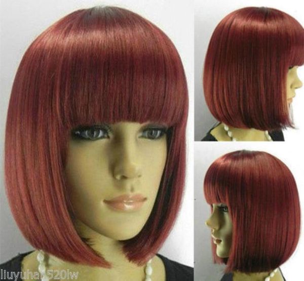100 совершенно новая высококачественная модная картинка полная кружевная Wigsgtgtnew Sexy Ladies Girl Bob Short Red Straight Brown Full Wigs8729288
