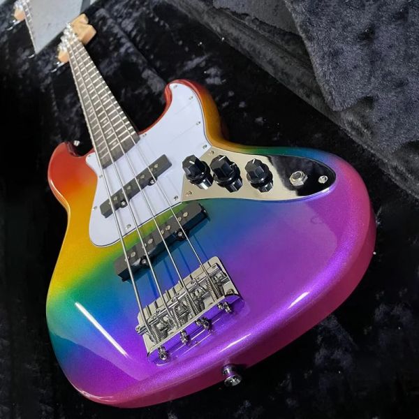 Cavi per bambini Bass Rainbow Electric Bass Guitar 4 String Short Shortle Bass Guitar High Glossy Mini Bass Guitarra