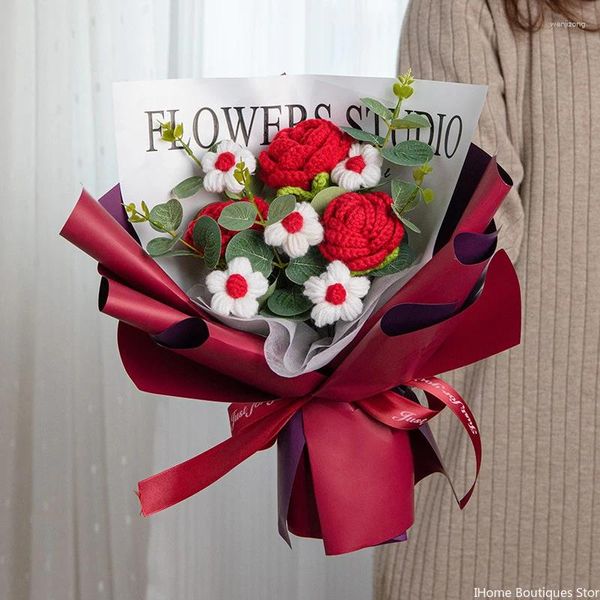 Dekorative Blumen handgefertigte Blumensträuße Häkel Rose Graduierung Geburtstag Geschenk Valentinstag Hochzeitsjahr Party Supply