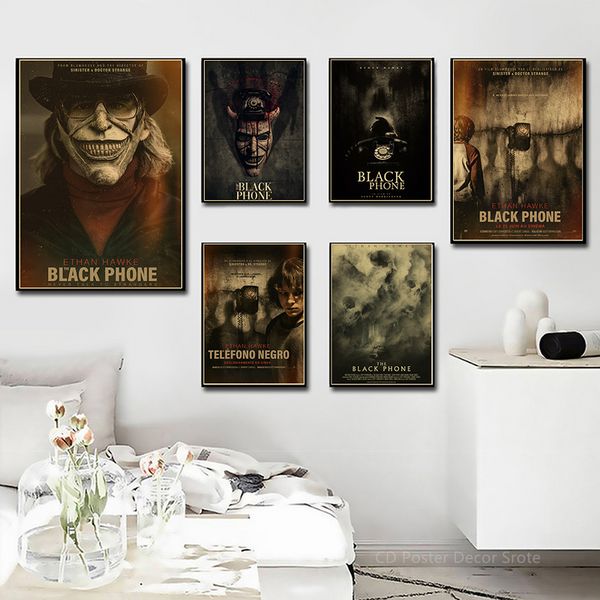 Horrorfilm Das schwarze Telefon Poster Kraftpapier Poster DIY Vintage Home Room Bar Cafe Cinema Dekor ästhetische Kunst Wandmalerei