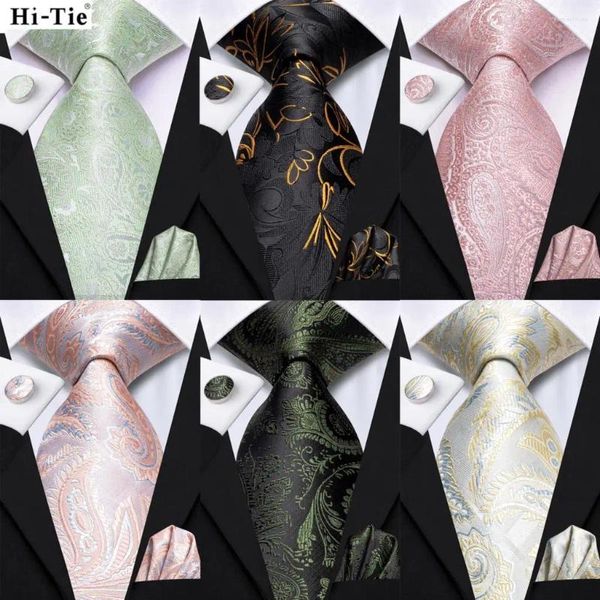 Bow Binds Hi-tie Männer Mode Paisley Green Krawatte Taschentuch Manschettenknöpfe für Tuxedo Accessoire Classic Seiden Luxus Krawatte Mann Geschenk