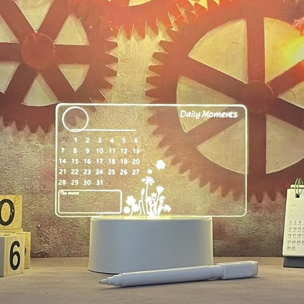 Clear Acrylkalender-Kalender-LED-Nachtlicht mit Stand Lodable Marker für Office Desk Memo Board To-Do-List Board