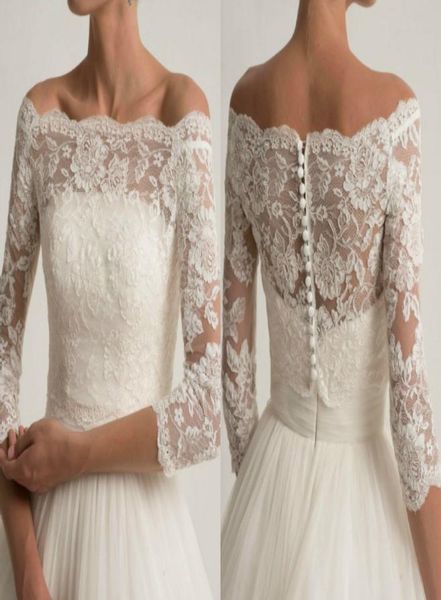 Spitzenhochzeitsjacke für trägerlose Hochzeitskleider elegante Langarmbrauthaut Jacken weiße Hochzeitszubehör Applique Ivory8637960
