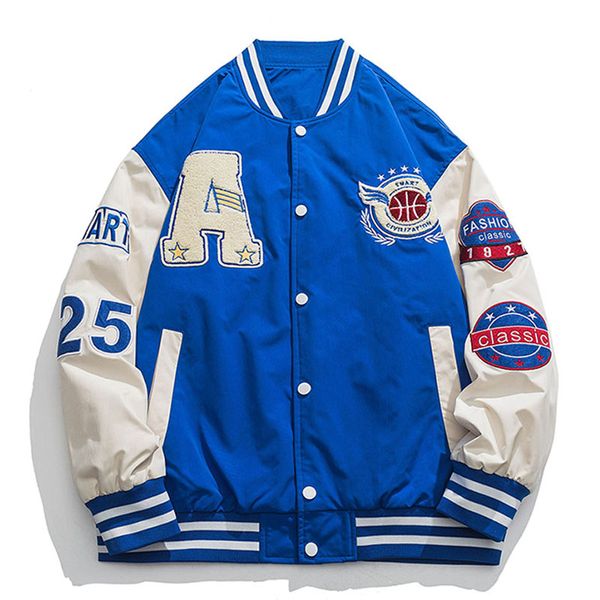 Hip Hop Varsity Baseball Jackets Mens Vintage Harajuku Bordado de retalhos de retalhos