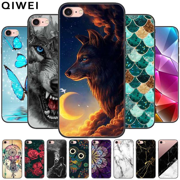 İPhone SE 2020 2016 için Black Tpu Wolf Kedileri İPhone 7 için Sevimli Silikon Kapak Plus Plus İPhone7 Yumuşak Funda Capa için Telefon Kılıfları