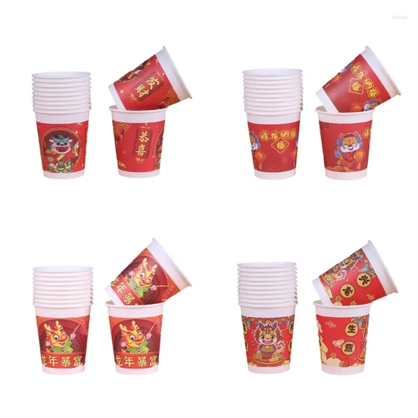 Copas descartáveis palhas 50 PCs 2024 Dragon Ano Dispositável papel Festival chinês decorativo para bebida de bebida fria