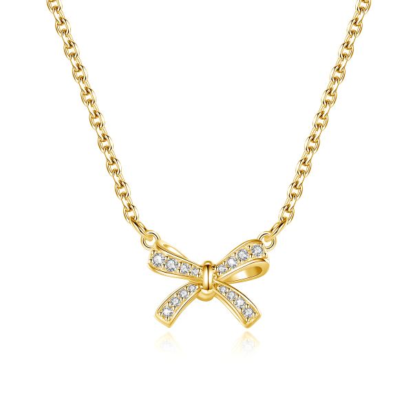 2023 Trending Shiny Yellow Gold Moissanite Collo de arco para mulheres Teste de diamante Jóias femininas Presente de luxo de boa qualidade novo