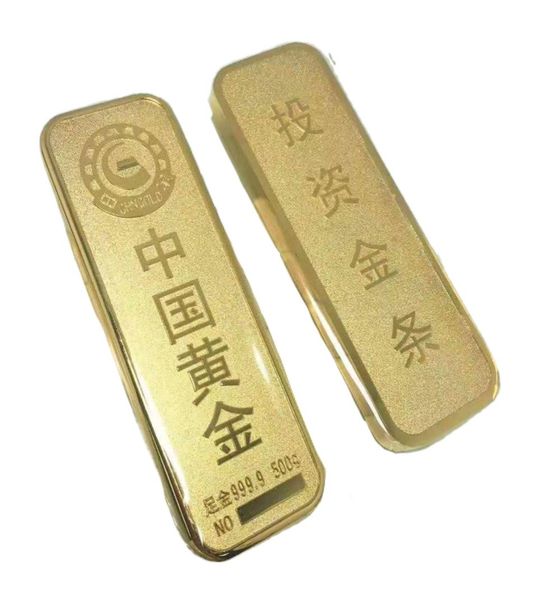 Simulação Gold Brick Pure Copper Gilded Peso Completo Amostra de Ouro Props Shop Bank Display Decoração Decoração Decorat69990724