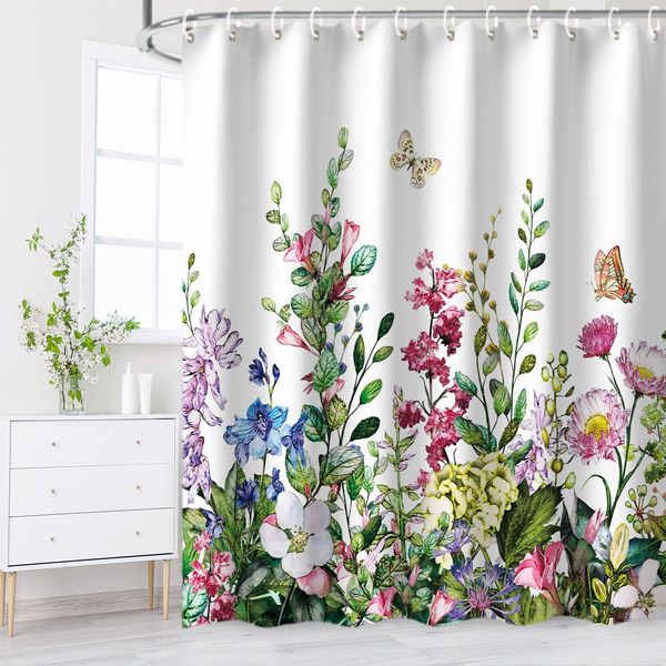 Pflanze Blumen Duschvorhang Blütenblätter Wangen bedrucktes Polyester Stoff Bad Dekor Badzubehör Set Waschvorhänge