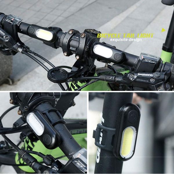 Luz traseira de bicicleta com fivela USB Charging MTB Bike Nighting Light Road Bike Cob destaque