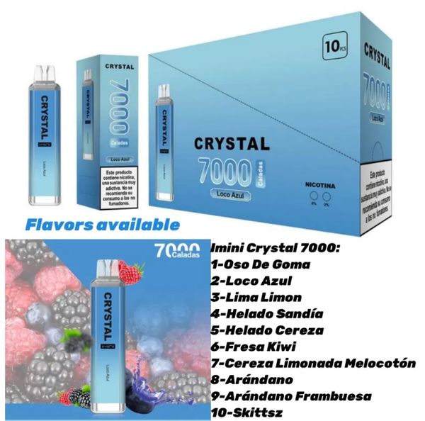 Big Sale Crystal Puff 7000 Pen descartável Vape Pen 16ml 1300mAh Bobina de malha de bateria Tornado 7000 Pufos ECIGS Vapor