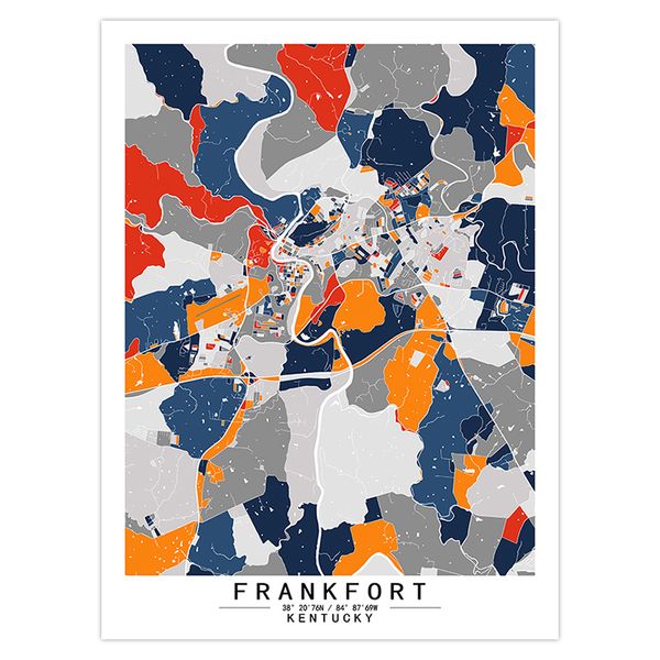 Frankfort Kentucky America UAS Color World City Map Аблактическая картины картины на стенах арт -печати картинка домашний декор