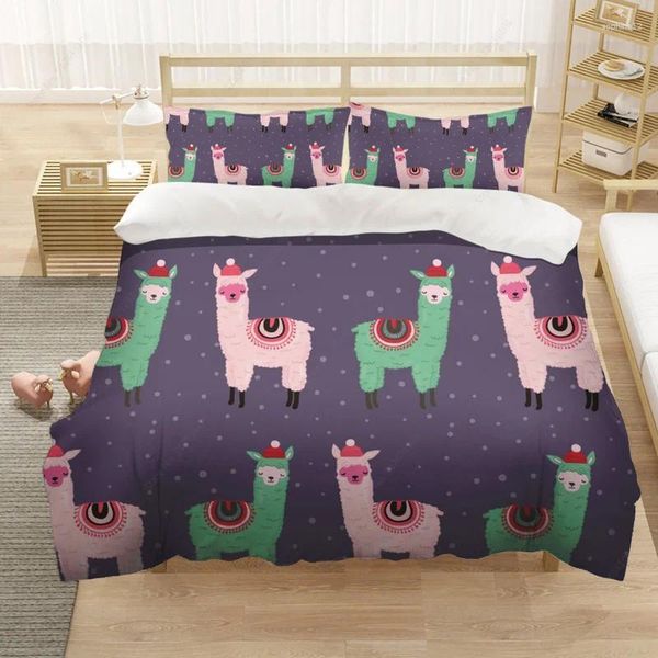 Bettwäschessätze Custom Print Tier 3PCS Alpaca Duvet Cover Kissenbezug Federbett Leinen Bettwäsche in voller Größe Zimmer Kinder