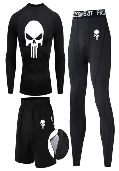 Kompression MMA Rashguard Männer S jiu Jitsu T -Shirt Hosen Muay Thai Shorts Haiby Guard Schädel Fitnessstudio Männer BJJ Boxing 3pcs Sets Kleidung 222772700