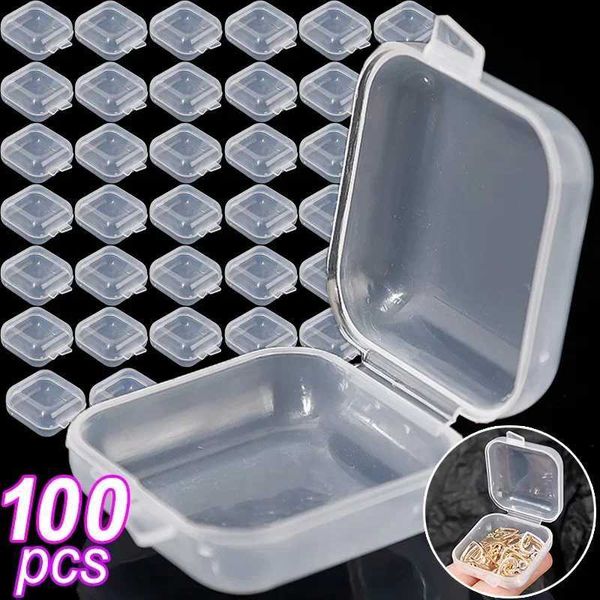 Caixas de jóias 100pcs mini caixa de contêineres de armazenamento de plástico portátil portátil portátil Brincos de bretas de jóias