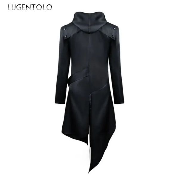 Homens góticos com casaco gótico steampunk cosplay halloween assassino figurino de figurino viking guerreiro zíper preto casaco preto 5xl