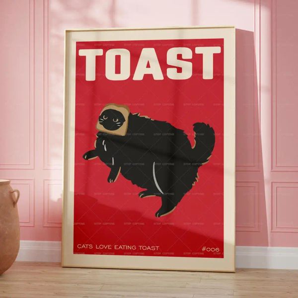 Black Cat Breakfast Toast amante regalo gatto che fa cose citazioni di pane a parete arte tela poster di pittura per la camera da cucina decorazione per la casa