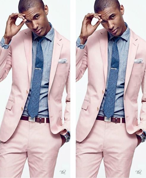 2 PC Pink Notch Lapela Dois botões Slim Caseded Men traje elegante vestido (jaqueta+calça+lenço+gravata) Tuxedos Custome Formal