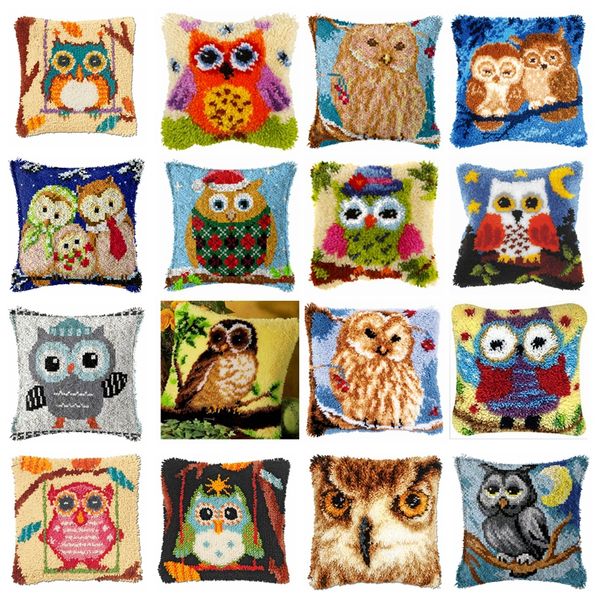 Niedliche Owl -Serie -Segment Stickkissen Tier grobe Wolle Cross Stitch Latch Hook Teppich Stickerei DIY Latch Hook Kits