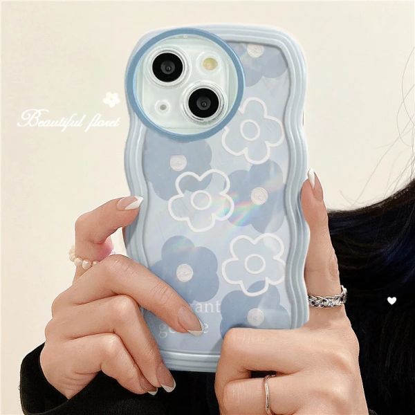 Coreano dipinto ad olio simpatico amore sequestro di fiore di cuore custodia ondulata per iPhone 15 14 13 11 pro max xs xr 6 6s 7 8 plus cover funda