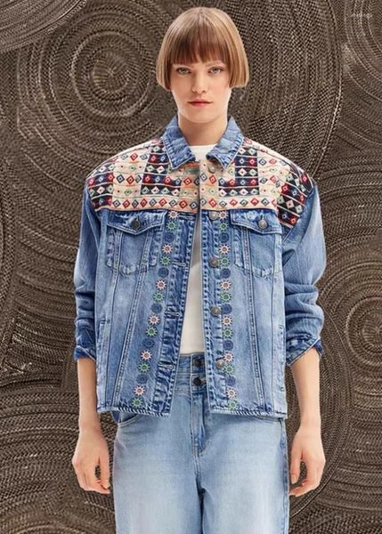 Jackets femininos comércio exterior na Espanha Original Jacket único jeans bordado design de impressão solto e moda curta