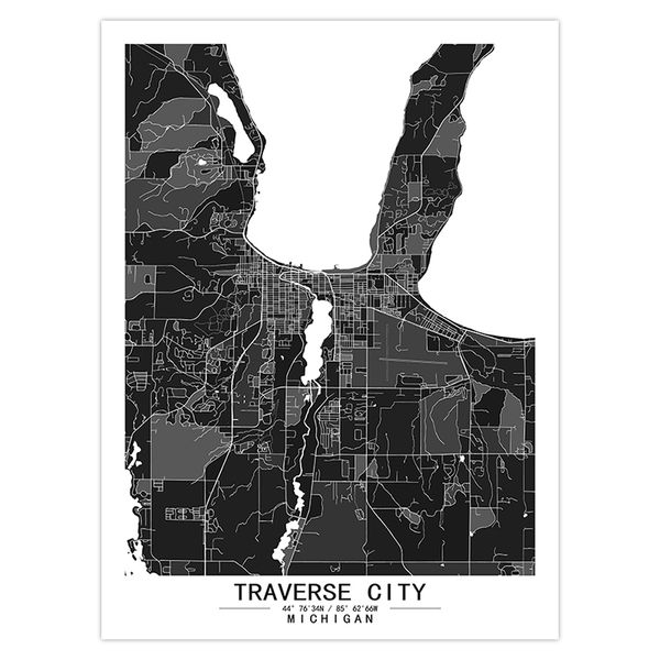 Traverse City Michigan America UAS Color World City Map Abstract Canvas Paintings Wall Art Print Poster Dish Home Decor