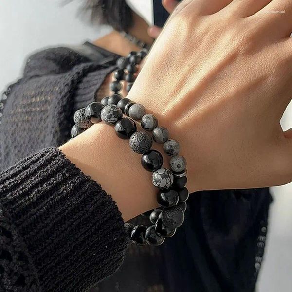 Charme Armbänder natürliche Schneeflocken Obsidian Steinperlen Armband Vulkanfelsen Alabaster Schmuck Herstellung