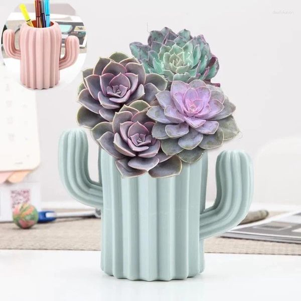 Vasen Plastik Vase Home Dekoration Antikeramic Kaktus Blumentopf für Wohnzimmer Dekor Unzerbrechliche kreative Stifthalter