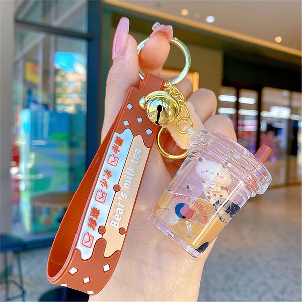 Bubble Milk Tea Tasse Schwimmbären Anhänger Heychain Auto Bag Backpack Accessoires Getränk Flaschenschlüsselketten Schlüsselring Ornamente Geschenke