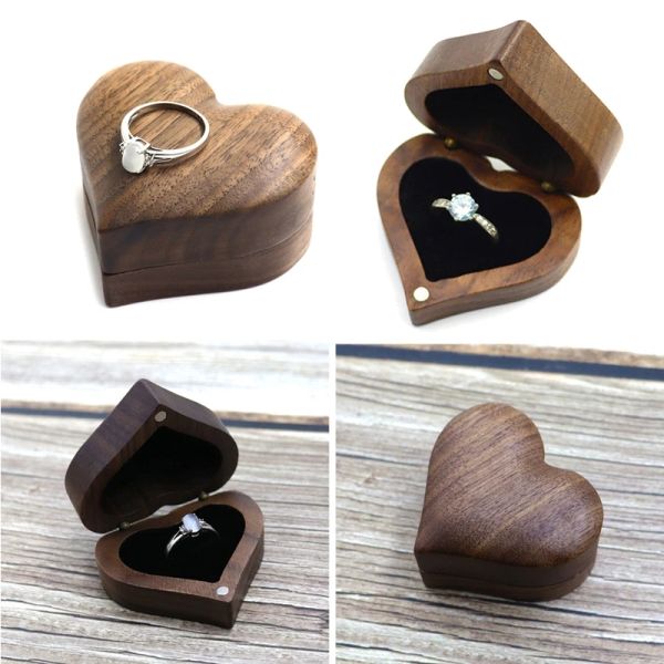 Box ad anello di fidanzamento a legno unisex Scatola ad anello piatto per proposta, matrimonio (legno premium) 40 GB