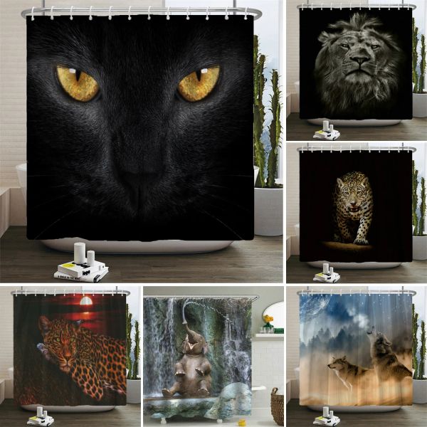 Animali Stampato Leone, tigre, gatto, elefante, tende da bagno 3D in panno poliestere in poliestere tende da doccia per bagno lavabile con gancio