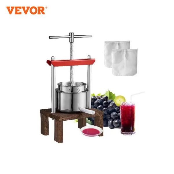 Ferramentas Vevor Fruit Wine Press 2L, 2 barris de aço inoxidável, fabricante de suco manual com base estável de Thandle perfeita para cozinha, casa