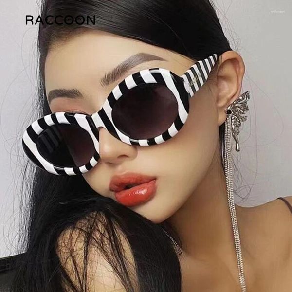 Sonnenbrille Retro Zebra Streifen Druck Oval Frauen Klassische runde Sonnenbrille Männer 2024 Vintage Luxus Fashion Decorative Eyewear