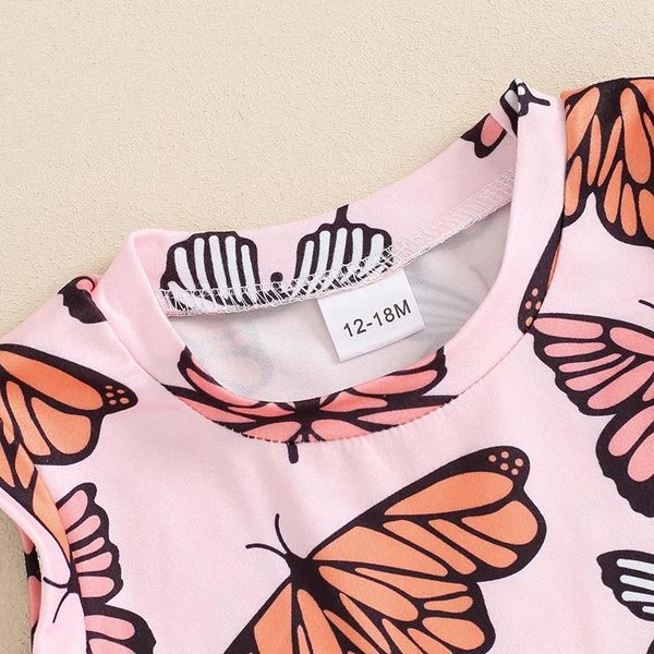 Kleidungsstücke Little Girl Summer Summer Pink Ärmelweste 2pcs Set Butterfly Print Leichte Shorts für Kleinkind Baby Beach Play Outfit