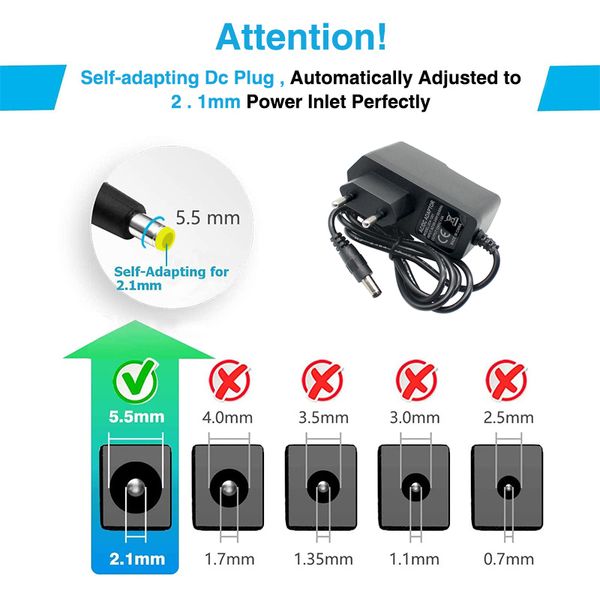 12V 1A Alimentatore AC 100-240 V Caricatore a parete Adattatore DC 5,5 mm x 2,1 mm Eu/Au/UK/US Plug per Xiaomi Mi Router 3