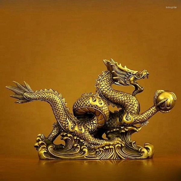 Dekorative Figuren Messing Chinese Feng Shui Dragon Statue Dekor Home Office Gold Tabletop Ornamente für Wohlstand und Erfolg gute Glücksgeschenke