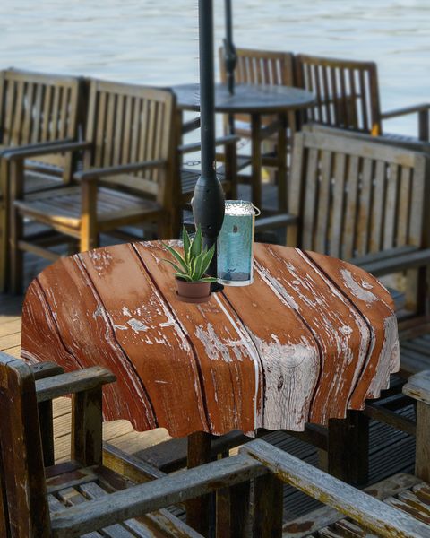 Tovagliofino esterno marrone vintage in legno con foro ombrello con cerniera impermeabile per picnic da picnic copritura tavolo rotonda