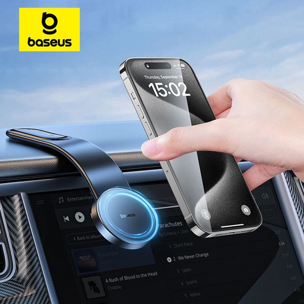 Baseus Magnetic Car Telefone celular titular iPhone Pasta Montar suporte de telefone para iPhone 13 14 15 Console do Dashborad Center