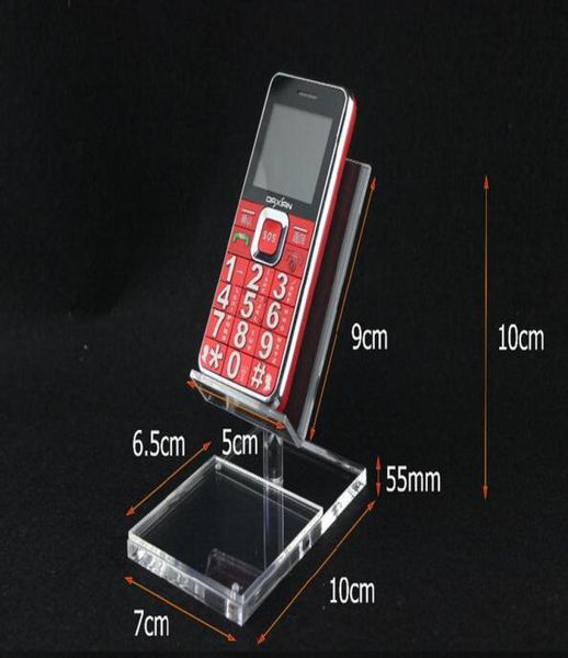 Neuer Stil Clear Acrylhochstuhlform Mobile Handyhalter Anzeige Rack Desktop mit Etikett Tag Zeichen.