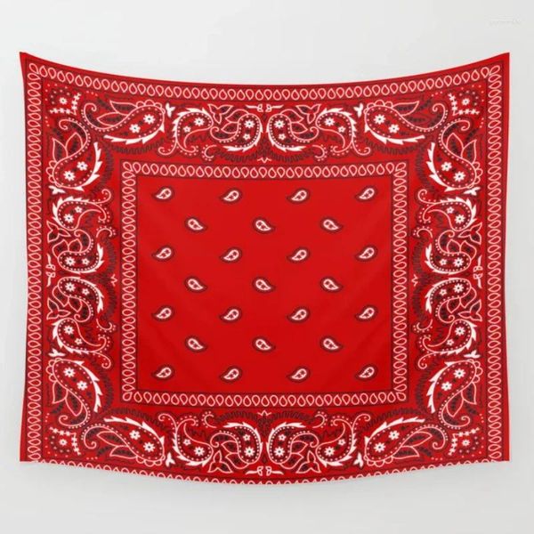 Arazzi Paisley Bandana Red Southwestern Boho Tapestry Muro sospeso per letto Arte Coppate Tenda tende per finestra