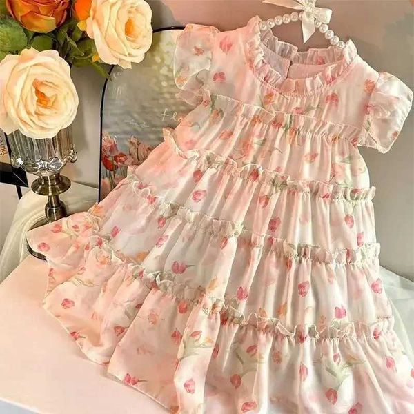 Abiti da ragazza per bambini abito senza maniche per ragazze abito estivo 2024 Nuovo bambino Super Fairy Flora Floral Girl Princess Dress