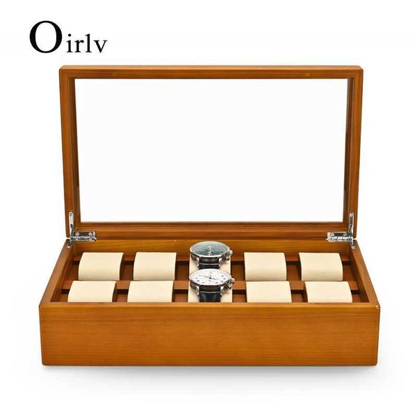 Jóias Jóias Oirlv 10 Grid Mold Wood Jewelry Gerente Caixa Relógio Caixa de armazenamento Stand Caixa de exibição Caixa de exibição Homens e mulheres Saudações para Hombre